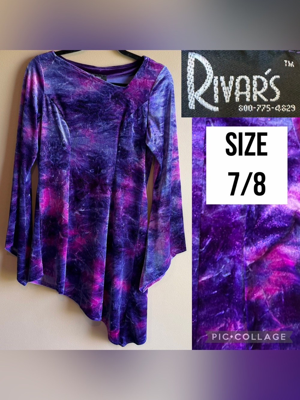 VTG Rivars Womens Dress Purple Pink Galaxy Velvet Asymmetrical Hemline Size 7/8